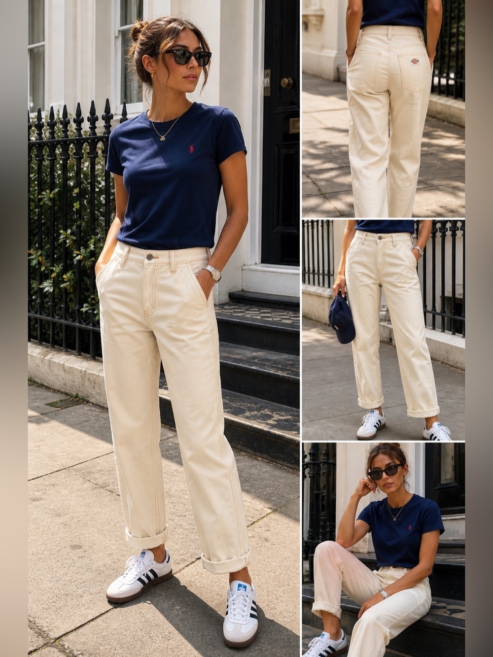 Dickies Utility Crop Pants Cream Ivory Cropped Straight Leg Carpenter Minimalist